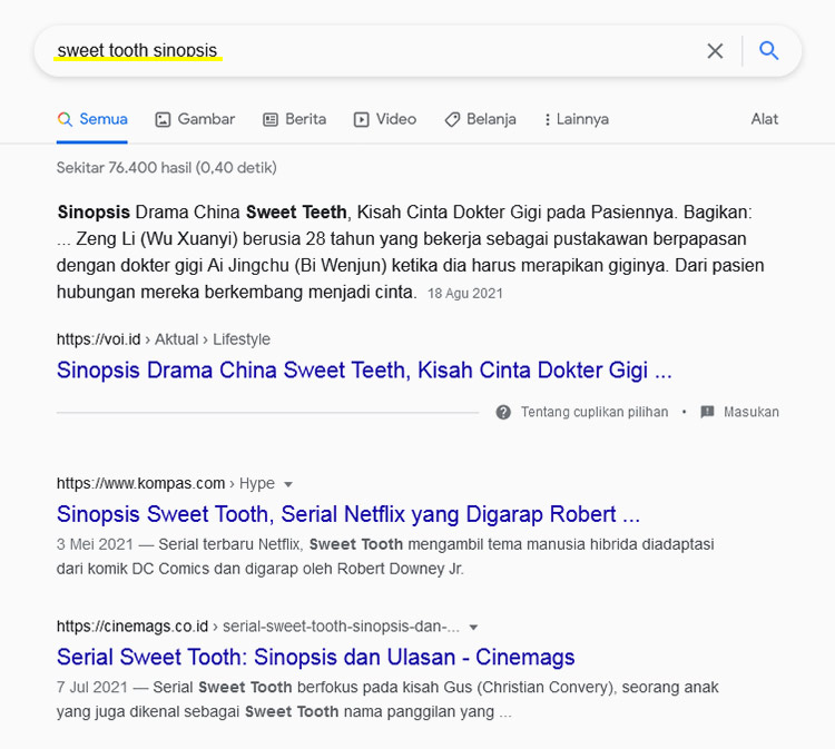 Contoh Organic Search Google